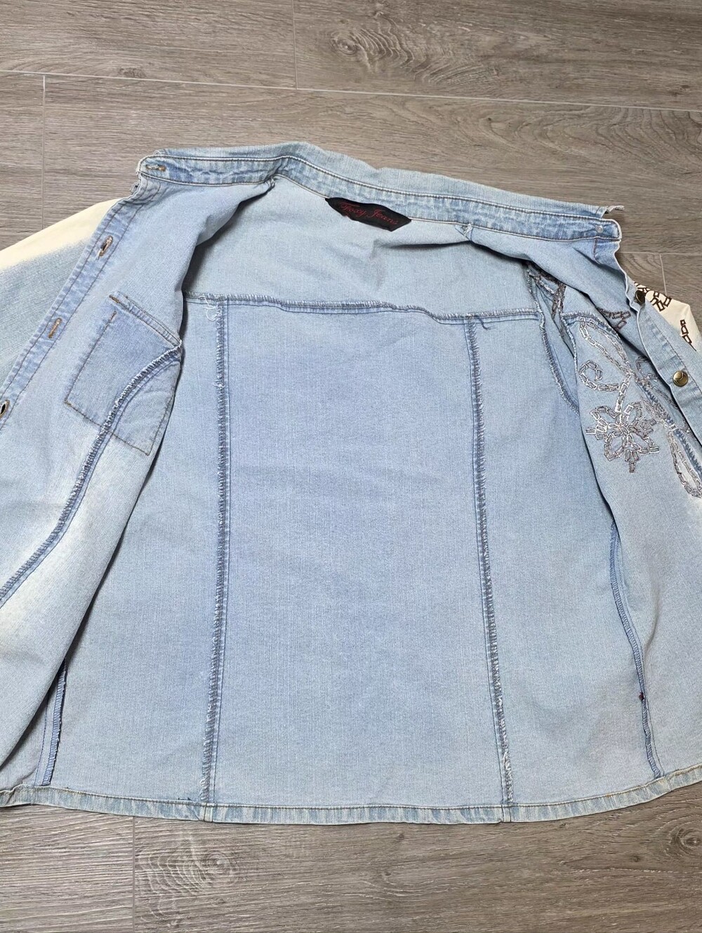 Vintage Y2K Era Foxy Jeans Button Up Denim Shirt-Top Womans Sz L-XL Stretch - Picture 7 of 7